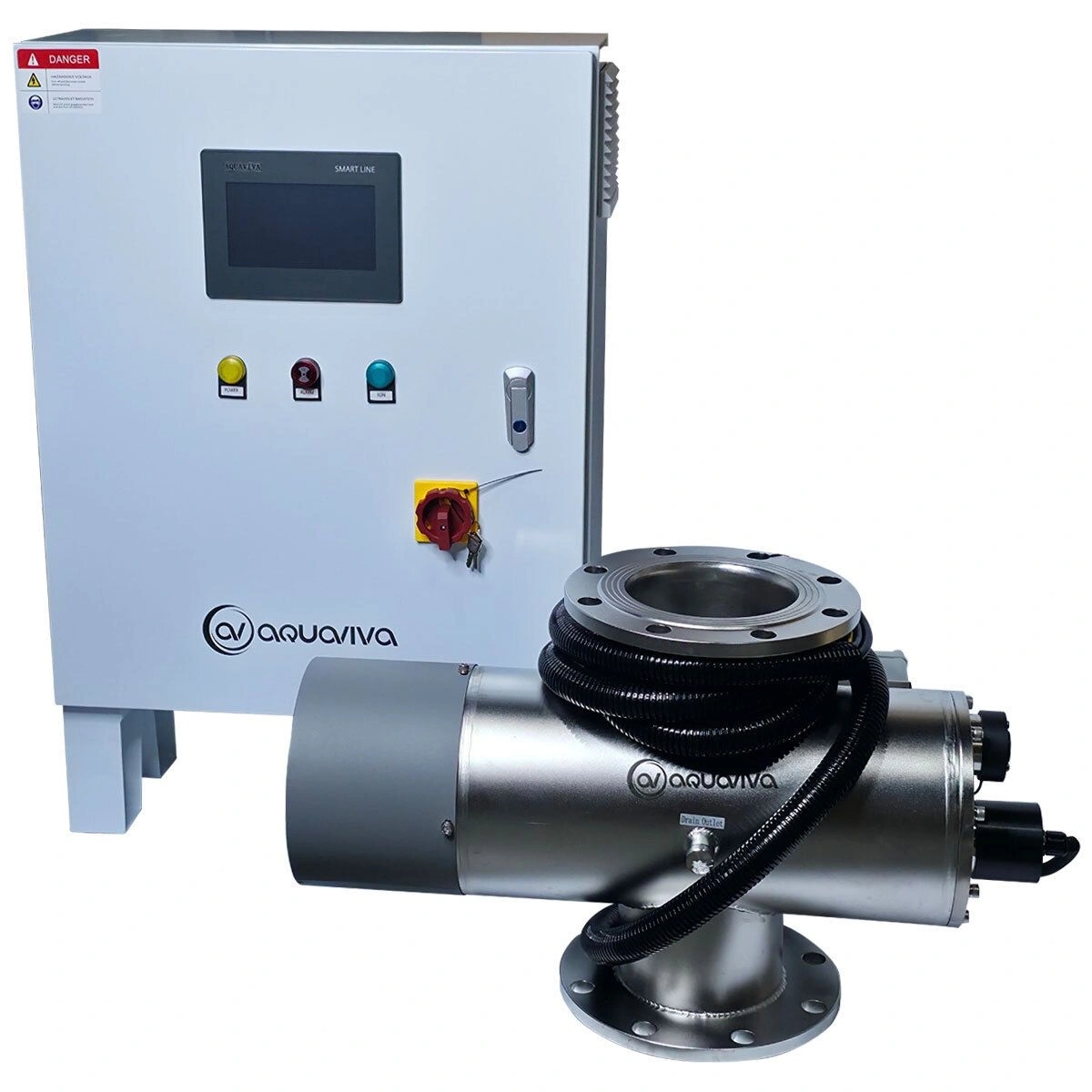 Уф установка AquaViva AVMUV 200 , до 200м3, DN200, 2*2КВтАвтоочист, UV дат. , t дат.,сенс.дисп